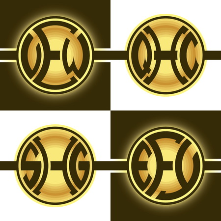 Creative round logotypes with three initial letters C, E, F, G, H, O, Q, S, V, W, Yのイラスト素材