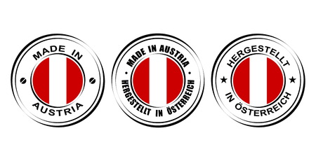 Round label "Made in Austria" with flagのイラスト素材