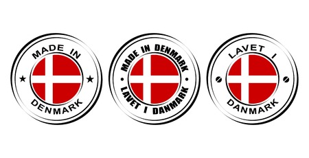 Round label "Made in Denmark" with flagのイラスト素材
