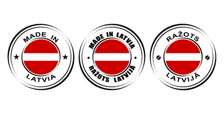 Round label "Made in Latvia" with flagのイラスト素材