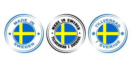 Round label "Made in Sweden" with flagのイラスト素材