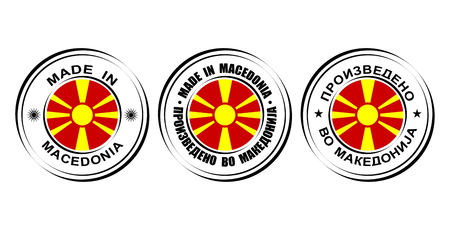 Round label "Made in Macedonia" with flag and Vergina sunのイラスト素材