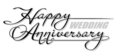 Underscore handwritten text "Happy Wedding Anniversary" with shadow. Hand drawn calligraphy letteringのイラスト素材