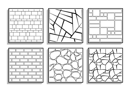 Set of seamless stone textures. Black and white patterns of brick materialのイラスト素材