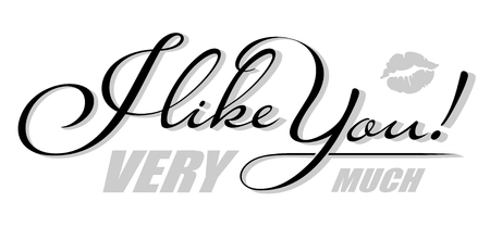 Handwritten isolated text I like You Very Much with kiss shadow.のイラスト素材