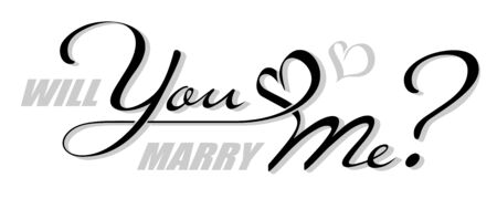 Handwritten isolated text Will You Marry Me with heart shape. Hand drawn calligraphy lettering You and Me with shadowのイラスト素材