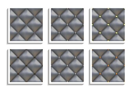 Seamless vector patterns of gray leather upholstery with gold, silver, diamond buttons. Luxury textures of vintage furnitureのイラスト素材