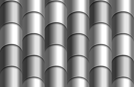Seamless texture of gray roof top background. Repeating gray pattern of silver metal tube roof tilesの写真素材