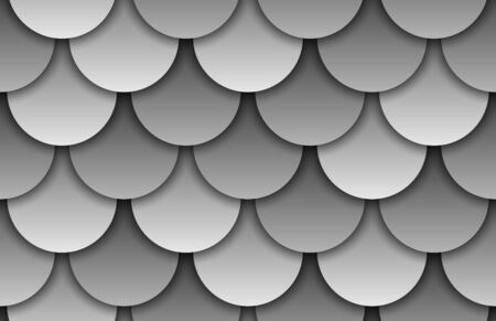 Seamless texture of grey roof top background. Repeating gray pattern of silver fish scales roof tilesの写真素材
