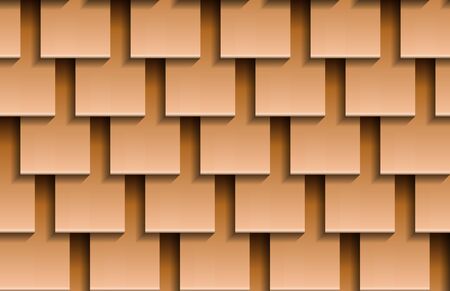 Seamless texture of beige shingles roof top background. Repeating pattern of wooden square roof tilesの写真素材