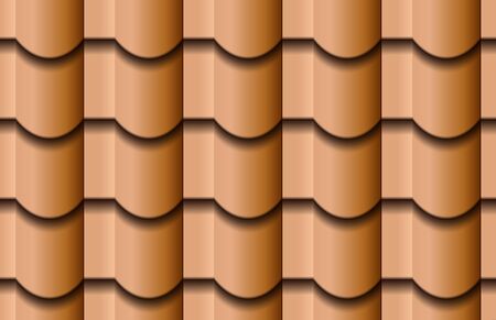 Seamless texture of ceramic waves roof top background. Repeating pattern of traditional beige clay roof tilesの写真素材