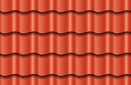 Seamless texture of red waves roof top background. Repeating pattern of traditional ceramic roof tilesの写真素材