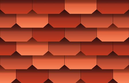 Seamless texture of soft shingles roof top background. Repeating pattern of traditional red roof tilesの写真素材