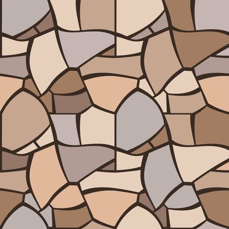 Seamless texture of beige cobble pavement. Repeating pattern of mosaic backround. Gray pebble stones wallの写真素材