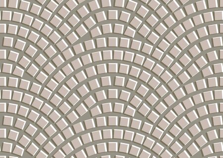 Seamless beige texture of radial street pavement. Repeating circle pattern of cobble stone backgroundの写真素材