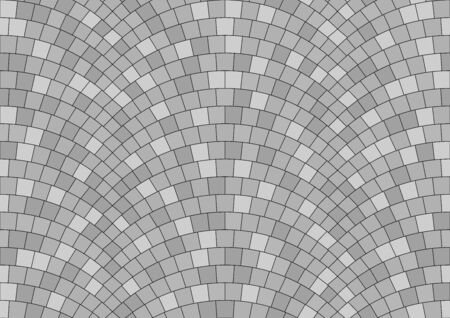 Seamless gray texture of radial street pavement. Repeating circle pattern of grey cobble stone backgroundの写真素材