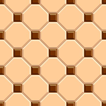Seamless texture of beige rhombus floor tiles with brown square dots . 3D repeating pattern of ceramic pavementの写真素材