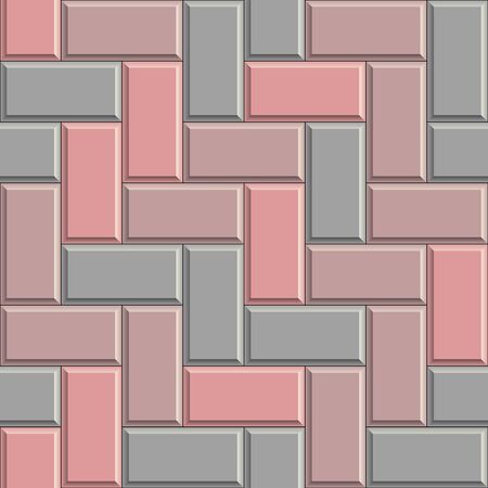 Seamless texture of gray concrete rectangular pavement bricks. 3D repeating pattern of herringbone street tilesの写真素材