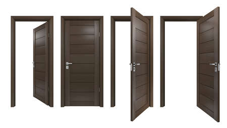 Set of the modern wooden door on whiteの写真素材