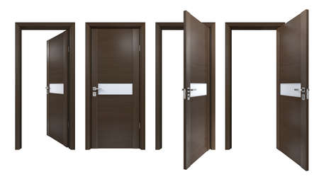 Set of the modern wooden door on whiteの写真素材