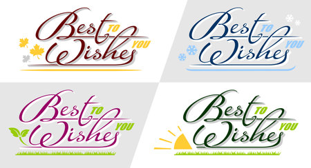 Hand drawn lettering quote Best Wishes in season greeting style card. Set of vector isolated calligraphy text for different holiday congratulationのイラスト素材