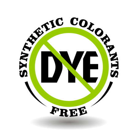 Vector stamp No synthetic colorants, non artificial colors for product packaging. Vector icon DYE free isolated on whiteのイラスト素材