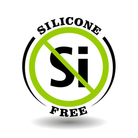 Prohibited vector stamp Silicone free for bio packaging label. Round sign No Si in healthy products logo, bio chemicals icon, organic cosmetics pictogram, natural medical farmacy markingのイラスト素材