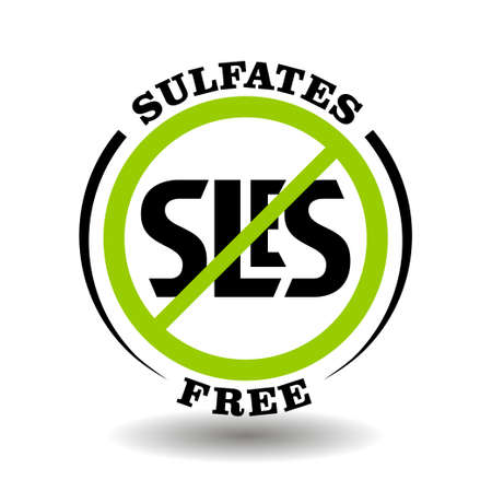 Sulfates free vector stamp with prohibited SLS, no SLES, lauryl, laureth additives for natural cosmetics icon and chemicals packaging symbolのイラスト素材