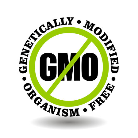 Prohibited genetically modified icon, non GMO free vector stamp for healthy food sign, organic cosmetics label, natural products packaging symbolのイラスト素材