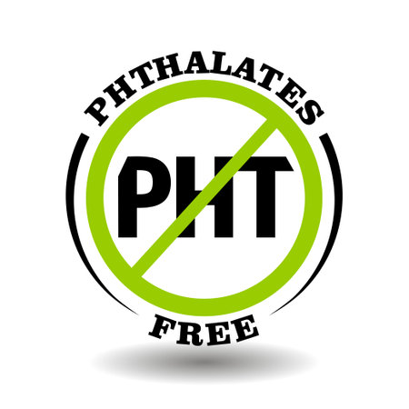 Prohibited vector stamp Phthalates free for bio packaging label. Round sign No PHT in healthy products logo, bio chemicals icon, organic cosmetics pictogram, natural medical farmacy markingのイラスト素材