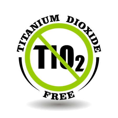 Prohibited vector stamp Titanium Dioxide free for bio packaging label. Round sign No TiO in healthy products logo, bio chemicals icon, organic cosmetics pictogram, natural medical farmacy markingのイラスト素材
