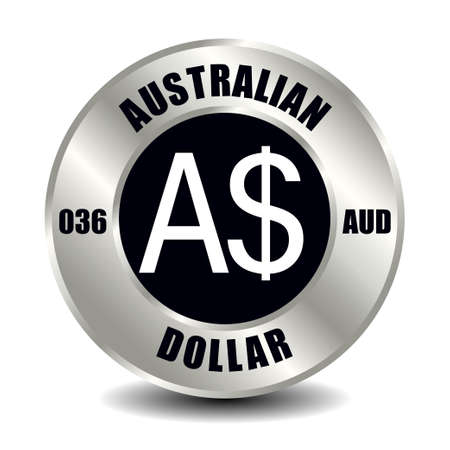 Australia money icon isolated on round silver coin. Vector sign of currency symbol with international ISO code and abbreviationのイラスト素材