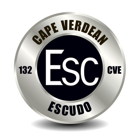 Cape Verde money icon isolated on round silver coin. Vector sign of currency symbol with international ISO code and abbreviationのイラスト素材