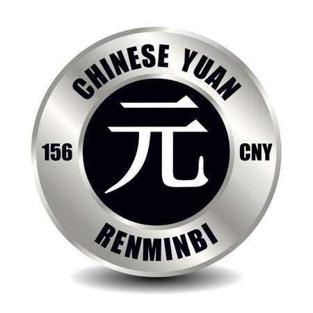 China money icon isolated on round silver coin. Vector sign of currency symbol with international ISO code and abbreviationのイラスト素材