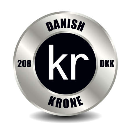 Denmark money icon isolated on round silver coin. Vector sign of currency symbol with international ISO code and abbreviationのイラスト素材