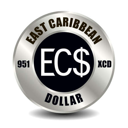East Caribbean money icon isolated on round silver coin. Vector sign of currency symbol with international ISO code and abbreviationのイラスト素材