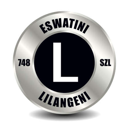 Eswatini money icon isolated on round silver coin. Vector sign of currency symbol with international ISO code and abbreviationのイラスト素材