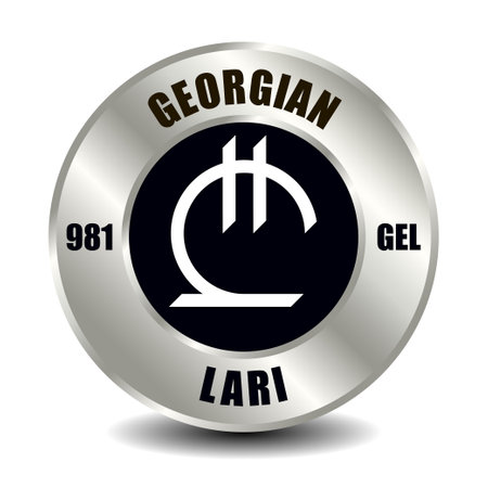 Georgia money icon isolated on round silver coin. Vector sign of currency symbol with international ISO code and abbreviationのイラスト素材
