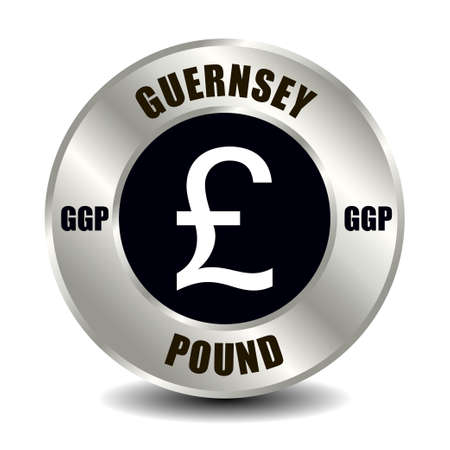 Guernsey money icon isolated on round silver coin. Vector sign of currency symbol with international ISO code and abbreviationのイラスト素材