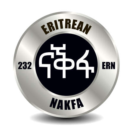 Eritrea money icon isolated on round silver coin. Vector sign of currency symbol with international ISO code and abbreviationのイラスト素材