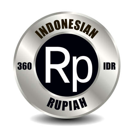 Indonesia money icon isolated on round silver coin. Vector sign of currency symbol with international ISO code and abbreviationのイラスト素材