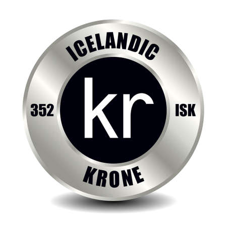 Iceland money icon isolated on round silver coin. Vector sign of currency symbol with international ISO code and abbreviationのイラスト素材