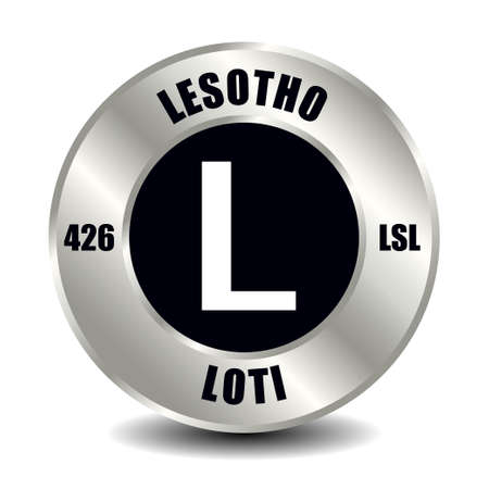Lesotho money icon isolated on round silver coin. Vector sign of currency symbol with international ISO code and abbreviationのイラスト素材