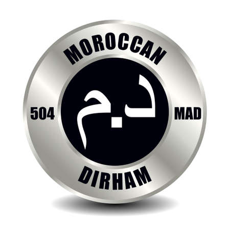 Morocco money icon isolated on round silver coin. Vector sign of currency symbol with international ISO code and abbreviationのイラスト素材
