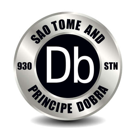 Sao Tome and Principe money icon isolated on round silver coin. Vector sign of currency symbol with international ISO code and abbreviationのイラスト素材