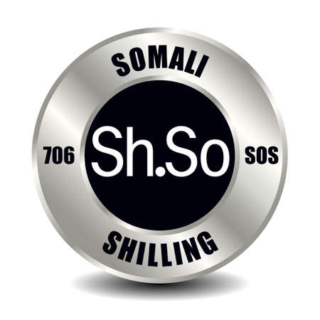 Somalia money icon isolated on round silver coin. Vector sign of currency symbol with international ISO code and abbreviationのイラスト素材