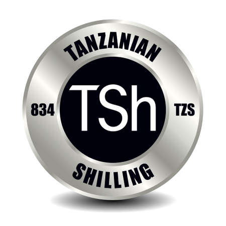 Tanzania money icon isolated on round silver coin. Vector sign of currency symbol with international ISO code and abbreviationのイラスト素材