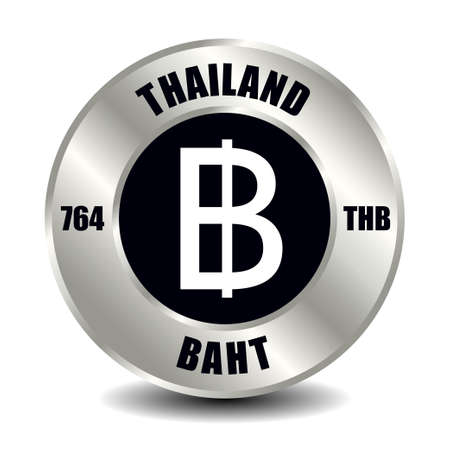 Thailand money icon isolated on round silver coin. Vector sign of currency symbol with international ISO code and abbreviationのイラスト素材