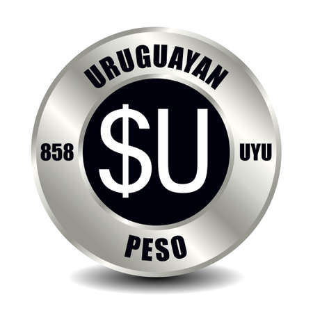 Uruguay money icon isolated on round silver coin. Vector sign of currency symbol with international ISO code and abbreviationのイラスト素材