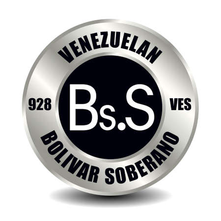 Venezuela money icon isolated on round silver coin. Vector sign of currency symbol with international ISO code and abbreviationのイラスト素材